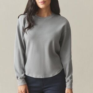 American Giant Thermal Crew T-Shirt Womens L Sharkskin Waffle Knit Curved Hem